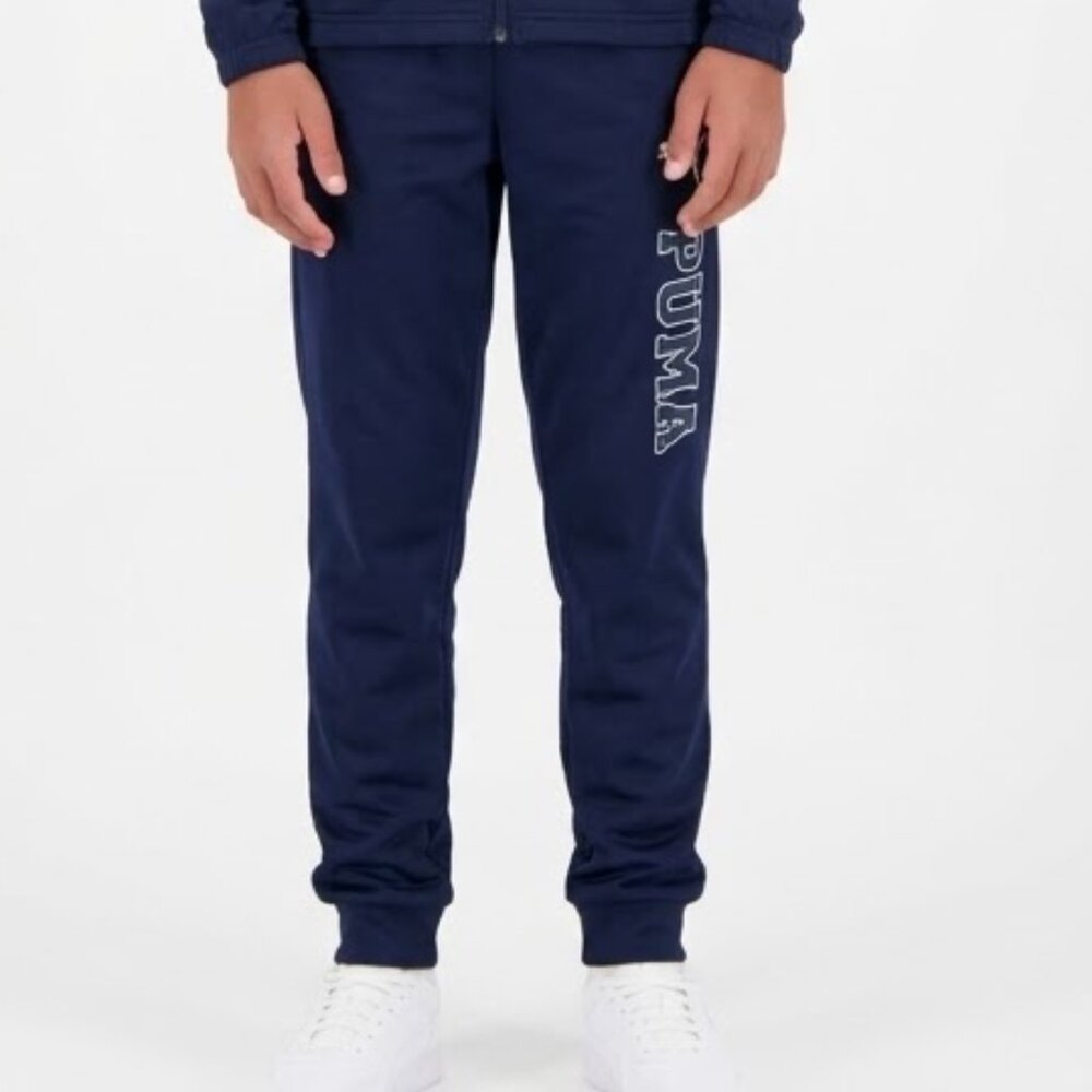 PUMA Boys Navy Blue Fleece Track Pants Varsity Logo Joggers Youth Large L 14-16